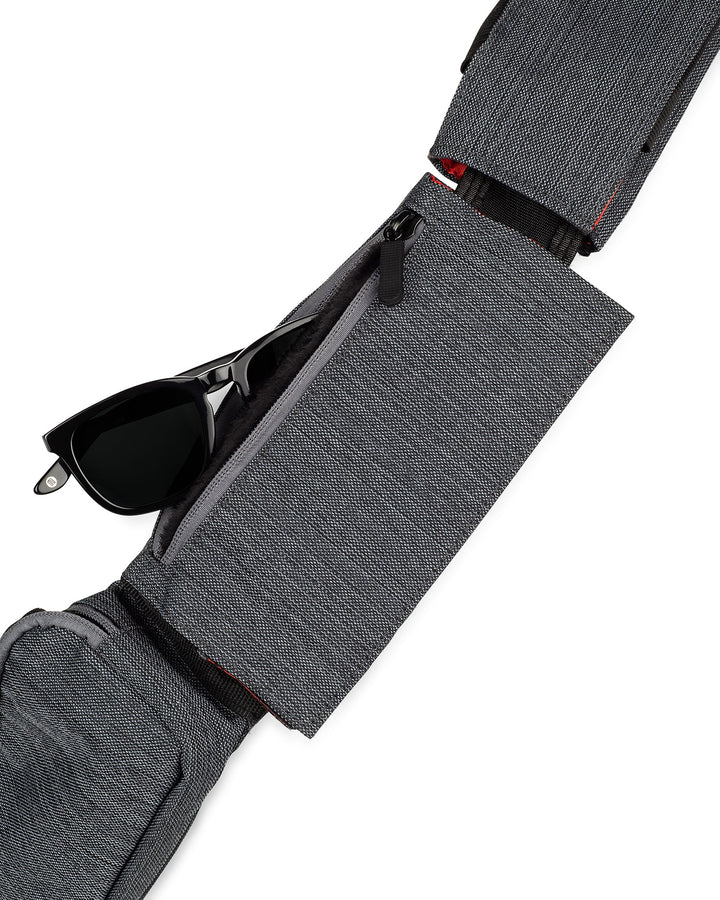 Mens cross body bag and sling bag zoomed in sunglasses pocket